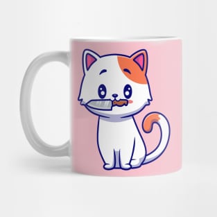 Cute Cat With Knife Cartoon Mug